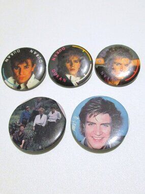 Vintage Duran Duran 5 Button Pin Lot Band Members Simon Le Bon Hallmark Cards